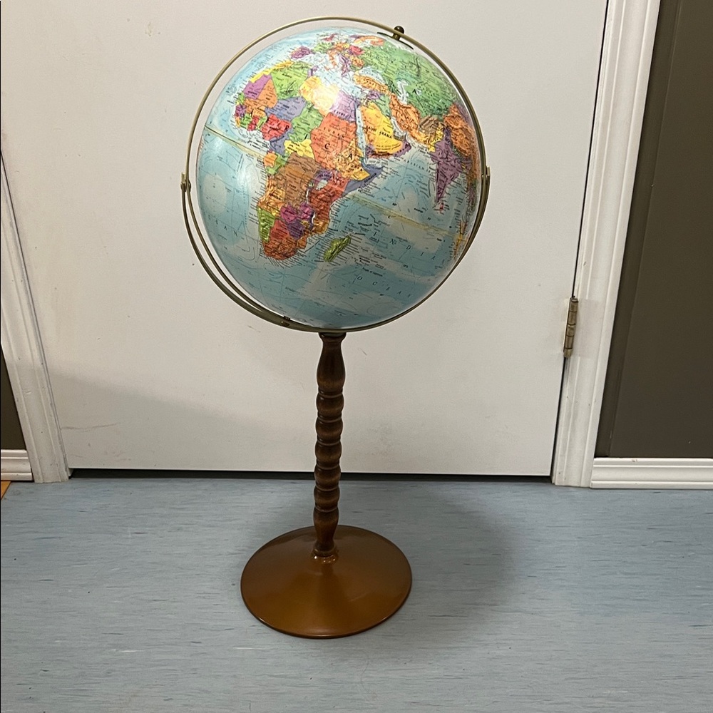 Vintage Replogle Treasury World Globe with Wooden Stand